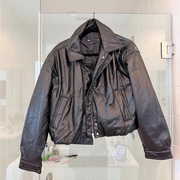ASOS Black Leather Bomber Jacket - Picture 1 of 5